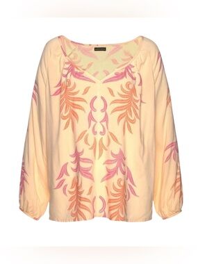 LASCANA VENUS Boho Print Long Sleeve Pullover Blouse Women’s 10 Peach Sand